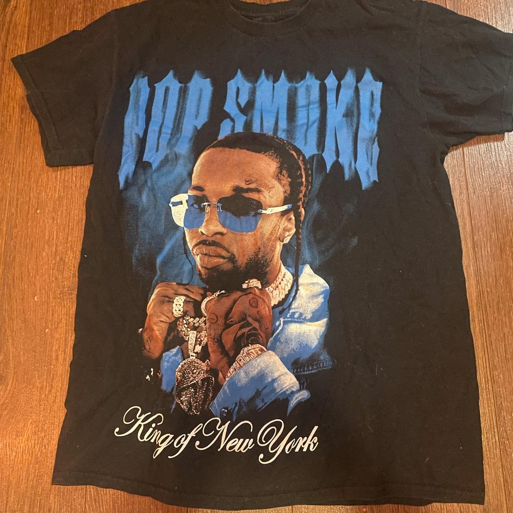 Black and Blue Short Sleeve Tee with Graphic Design